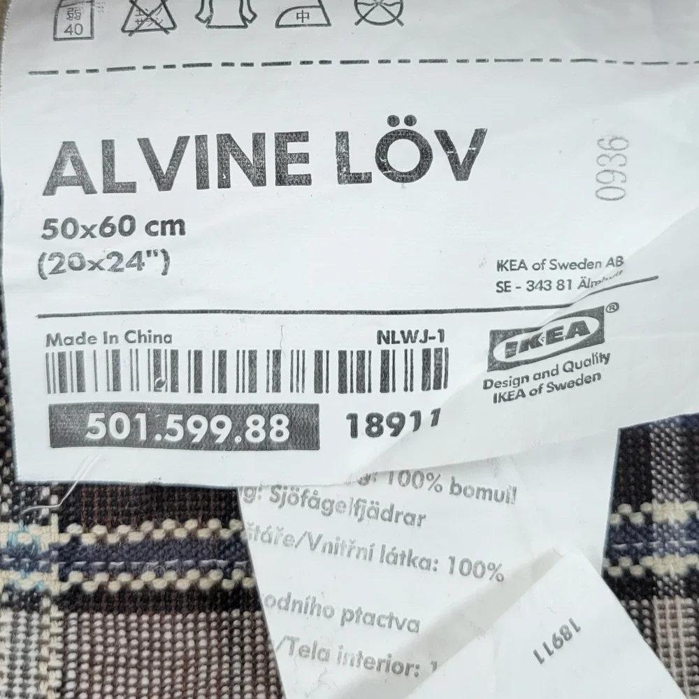 IKEA Alvine Lov Embroidered Floral Pillow Cover 20x24 Cream Cotton Plaid Back - Picture 13 of 16